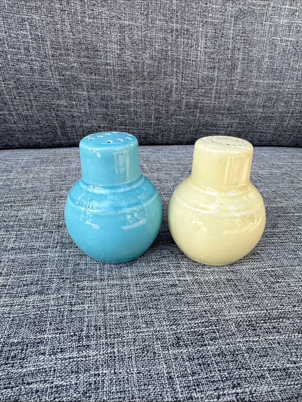 Vintage-Antique ceramic Salt and Pepper Shakers - Blue and lite yellow!